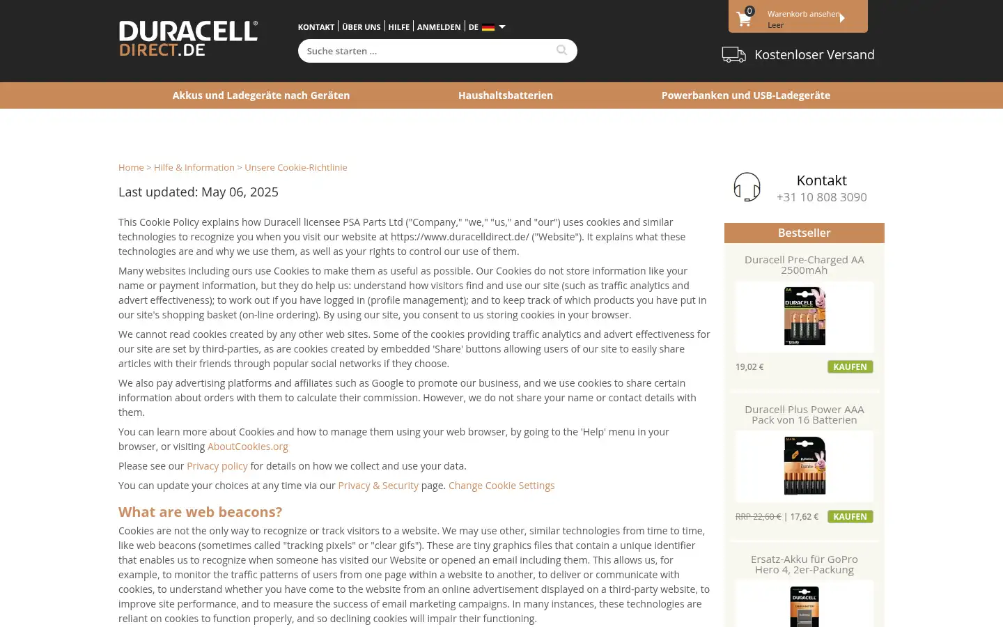 Screenshot of duracelldirect.de