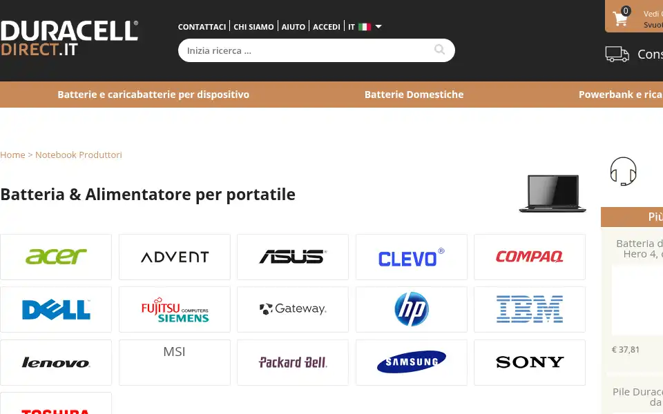 Screenshot of duracelldirect.it