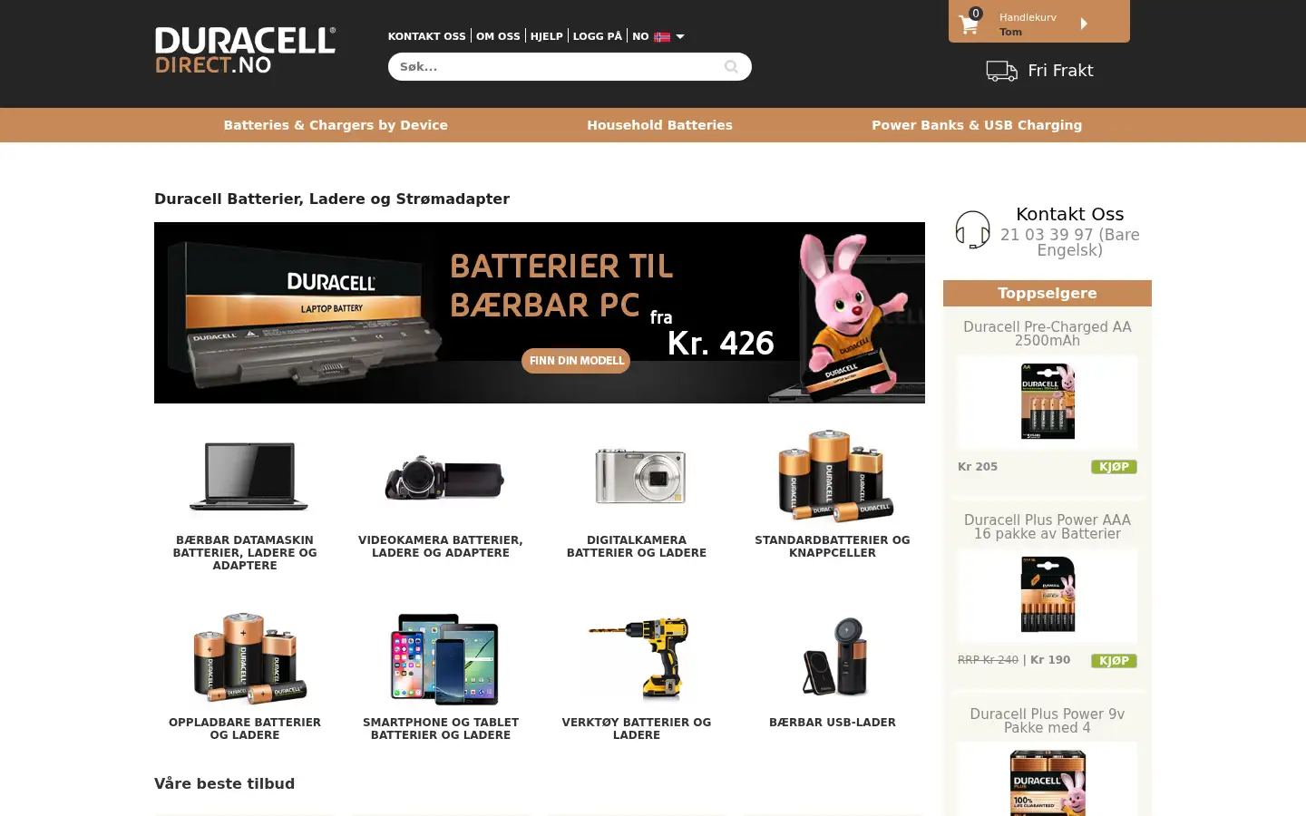 Screenshot of duracelldirect.no