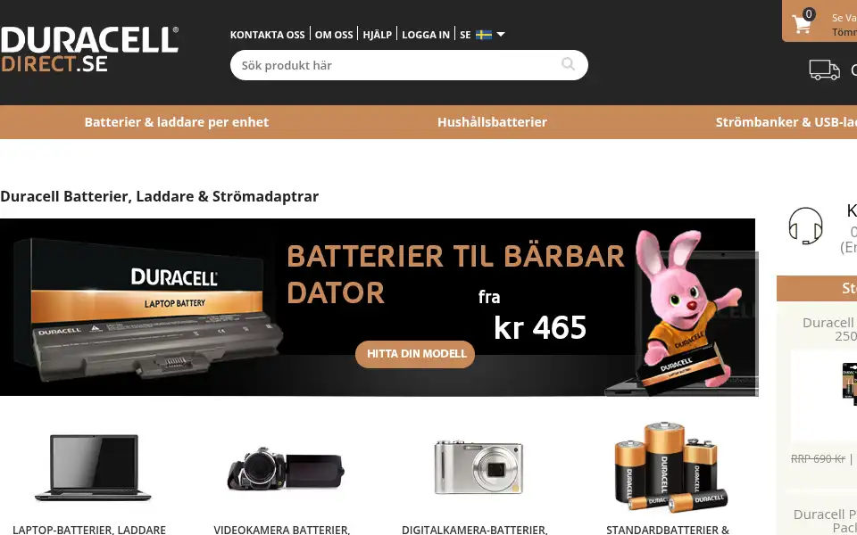 Screenshot of duracelldirect.se