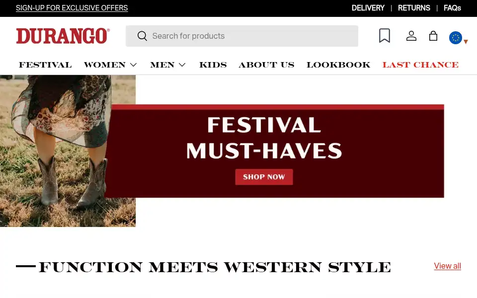 Screenshot of durangoboots.com