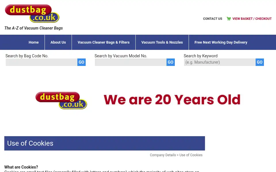 Screenshot of dustbag.co.uk