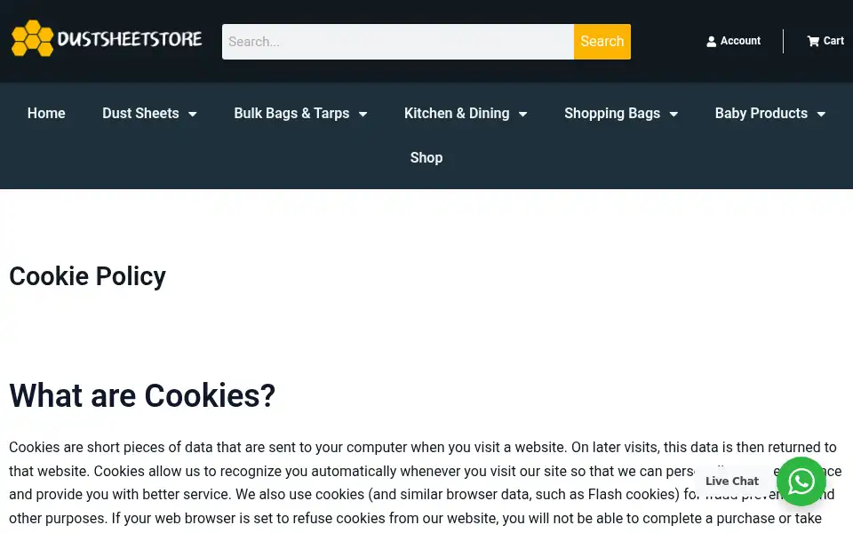 Screenshot of dustsheetstore.co.uk