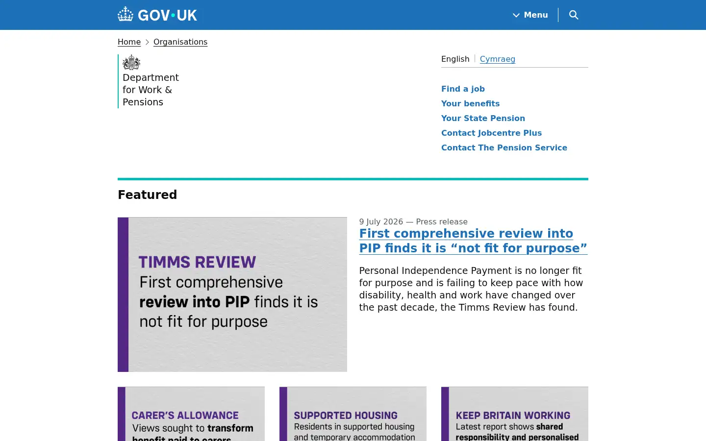 Screenshot of dwp.gov.uk