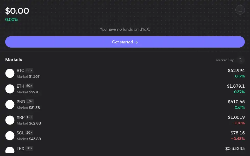 Screenshot of dydx.trade
