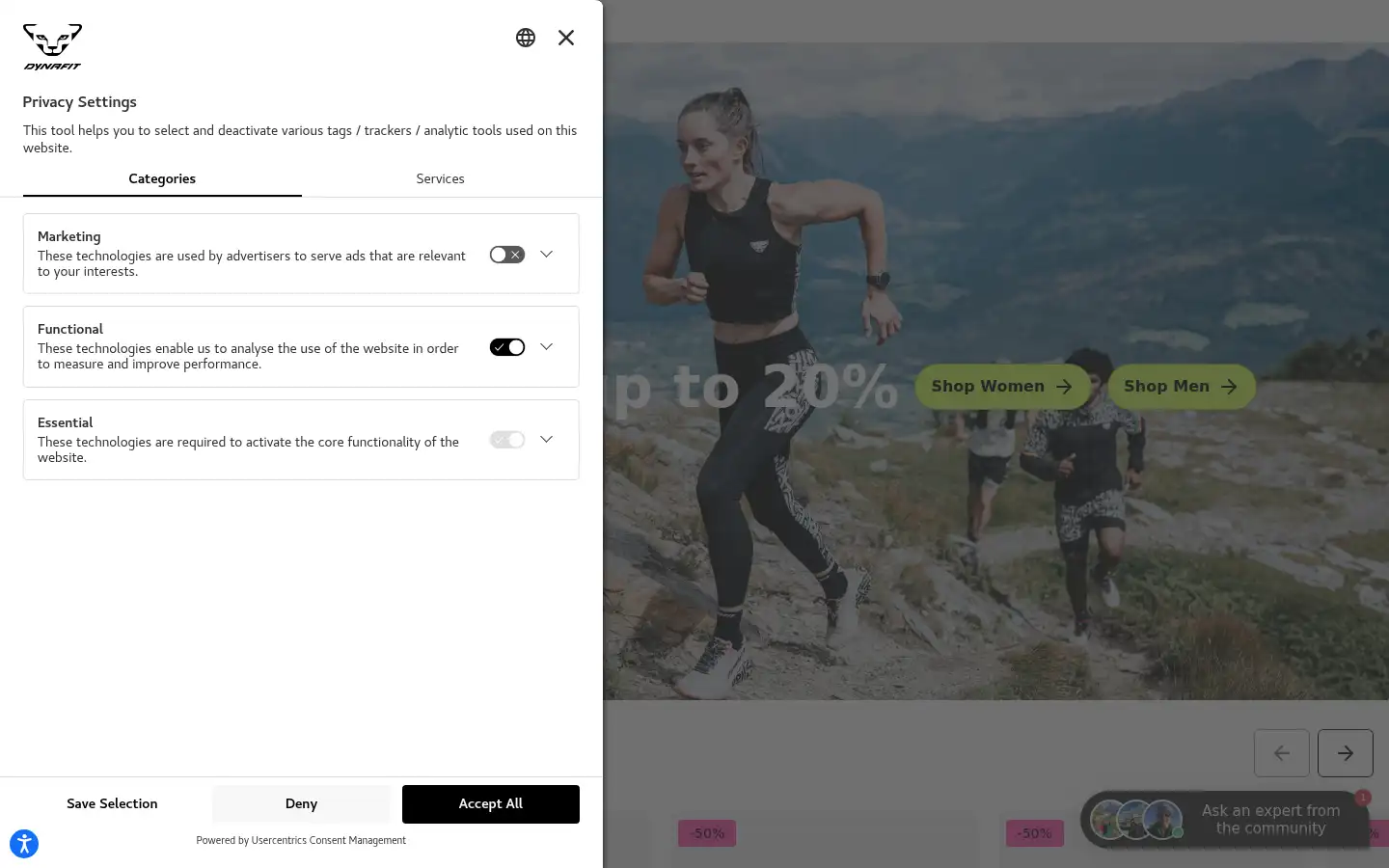 Screenshot of dynafit.com
