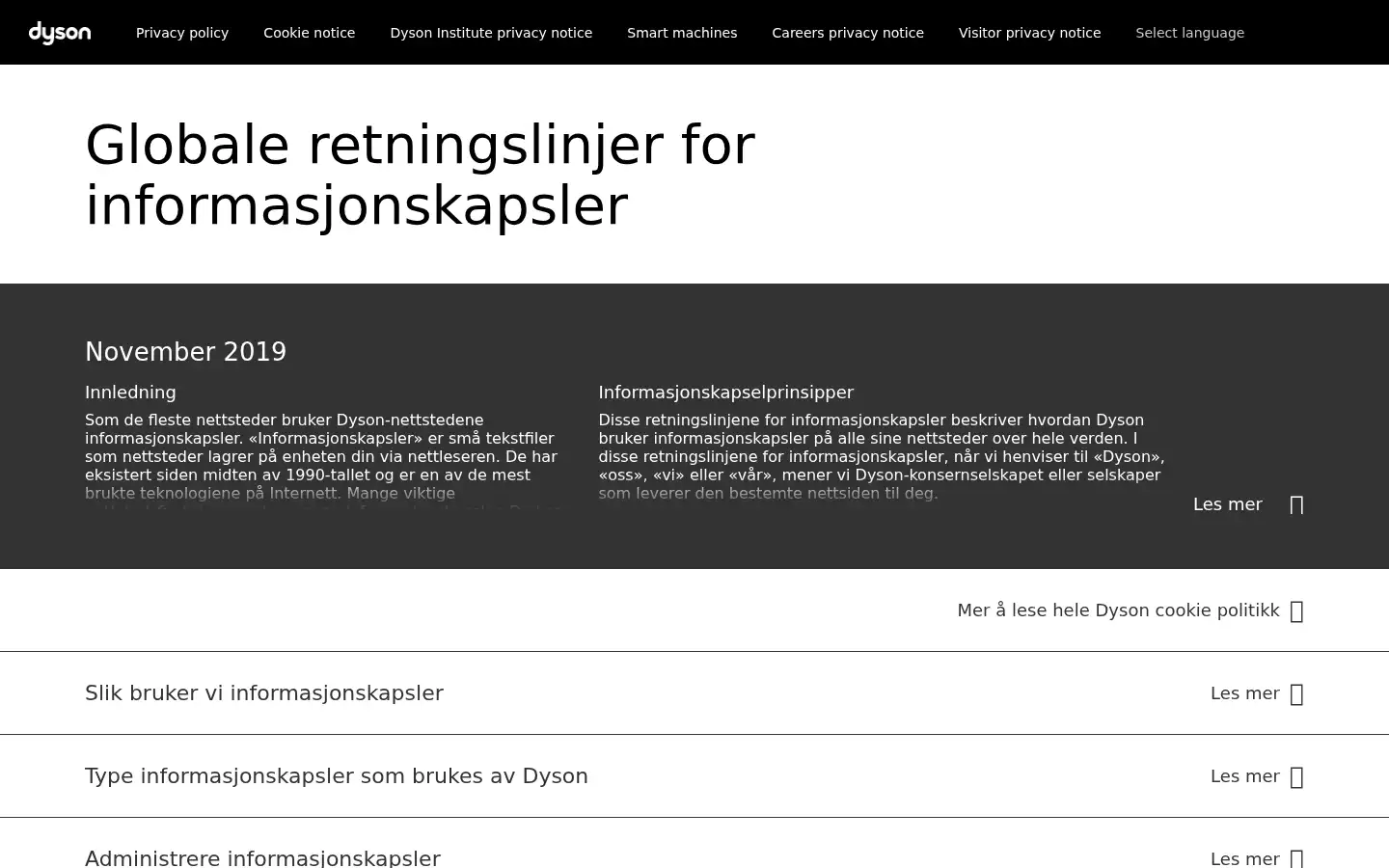 Screenshot of dyson.no