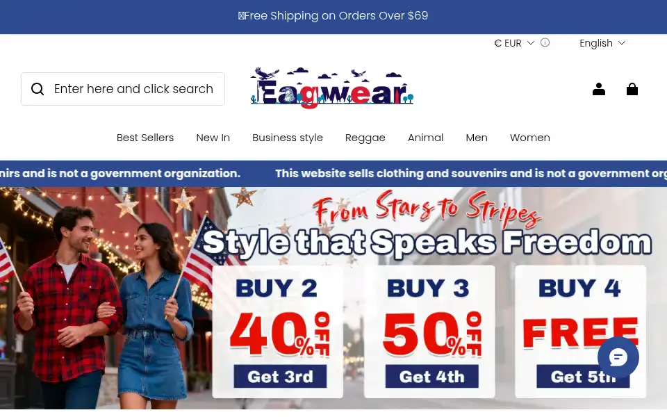 Screenshot of eagwear.com