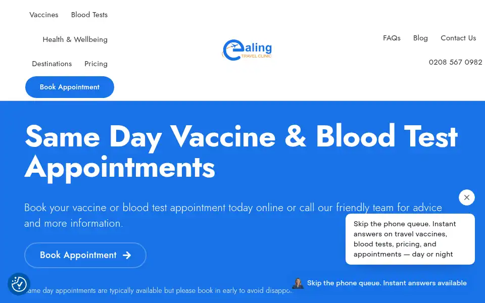 Screenshot of ealingtravelclinic.co.uk