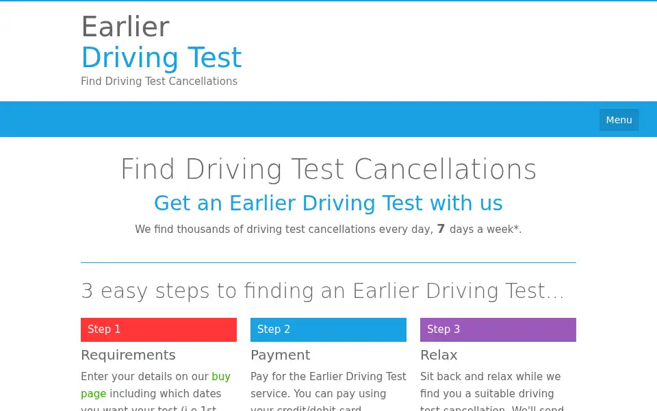 Screenshot of earlierdrivingtest.co.uk