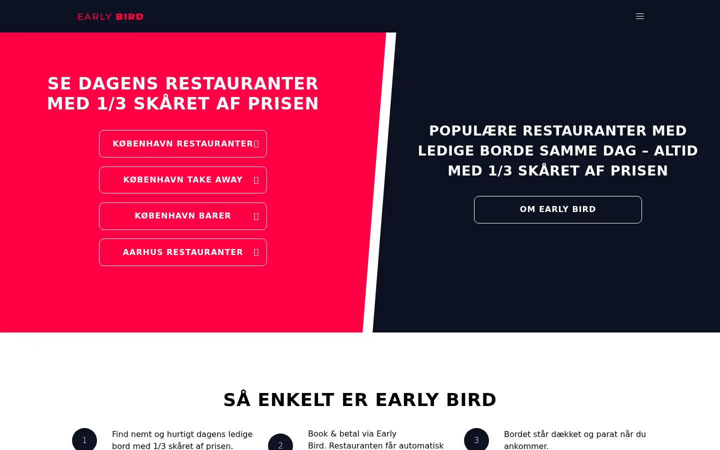 Screenshot of earlybird.dk
