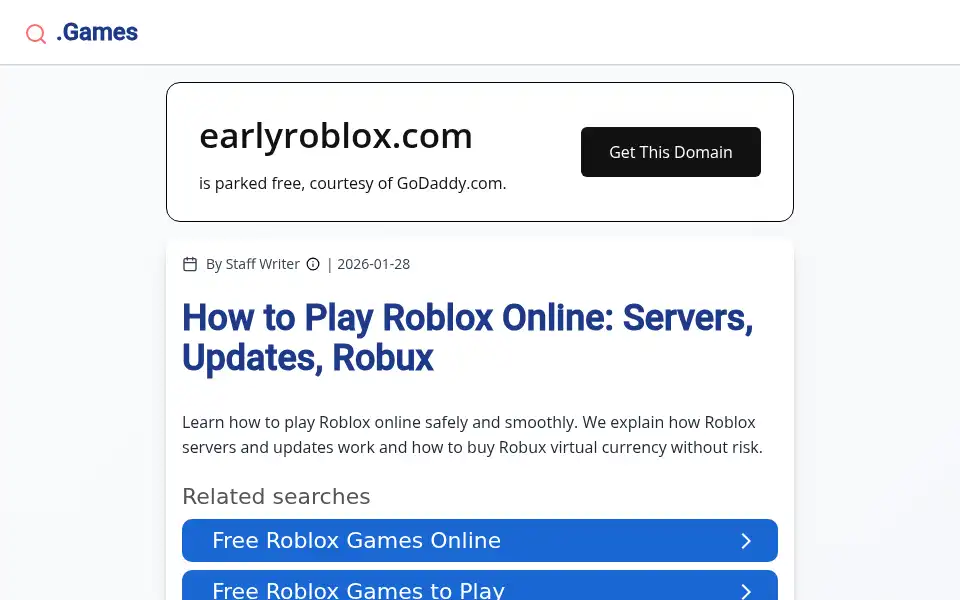 Screenshot of earlyroblox.com