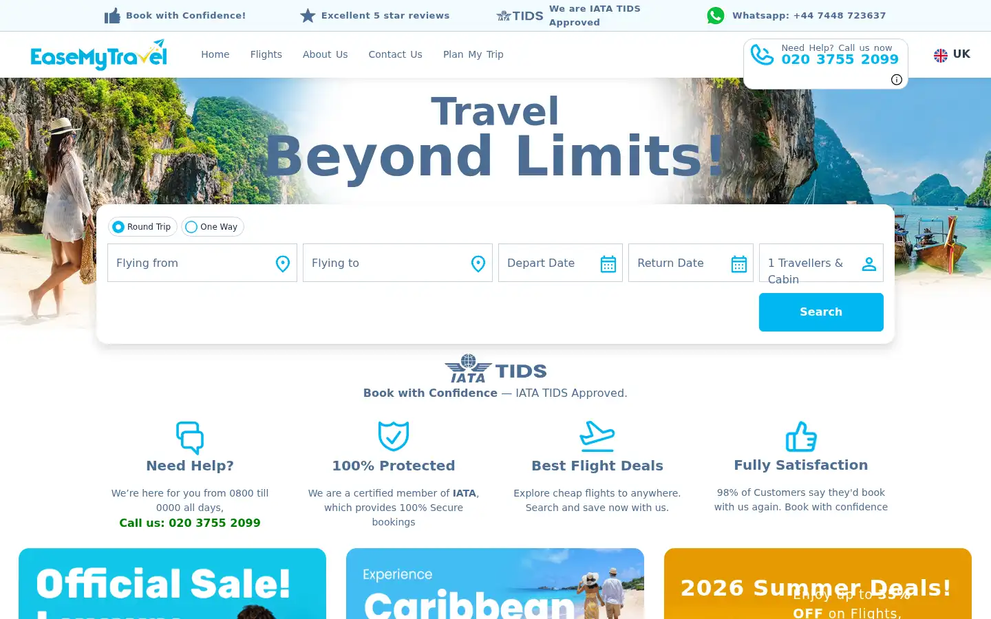 Screenshot of easemytravel.co.uk