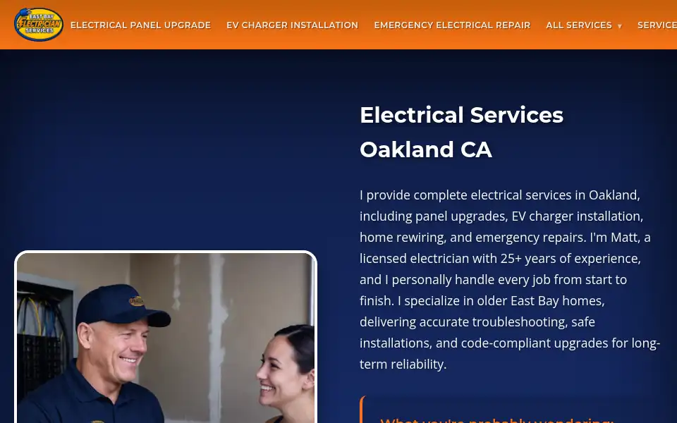 Screenshot of eastbayelectricianservices.com