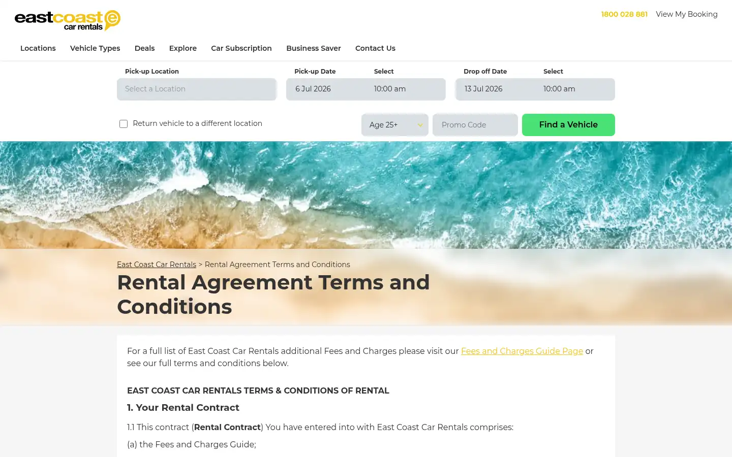 Screenshot of eastcoastcarrentals.com.au