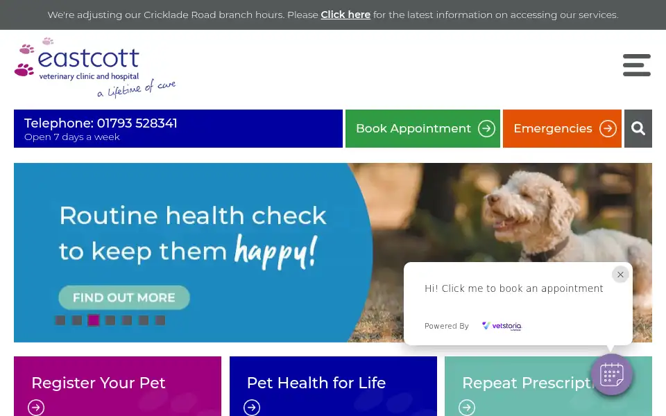 Screenshot of eastcottvets.co.uk