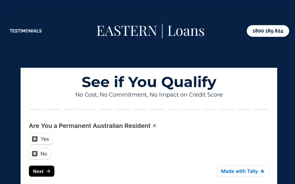 Screenshot of easternloans.com.au