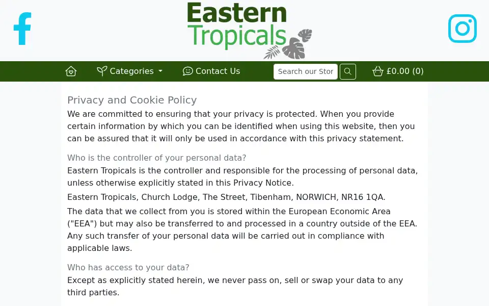 Screenshot of easterntropicals.uk