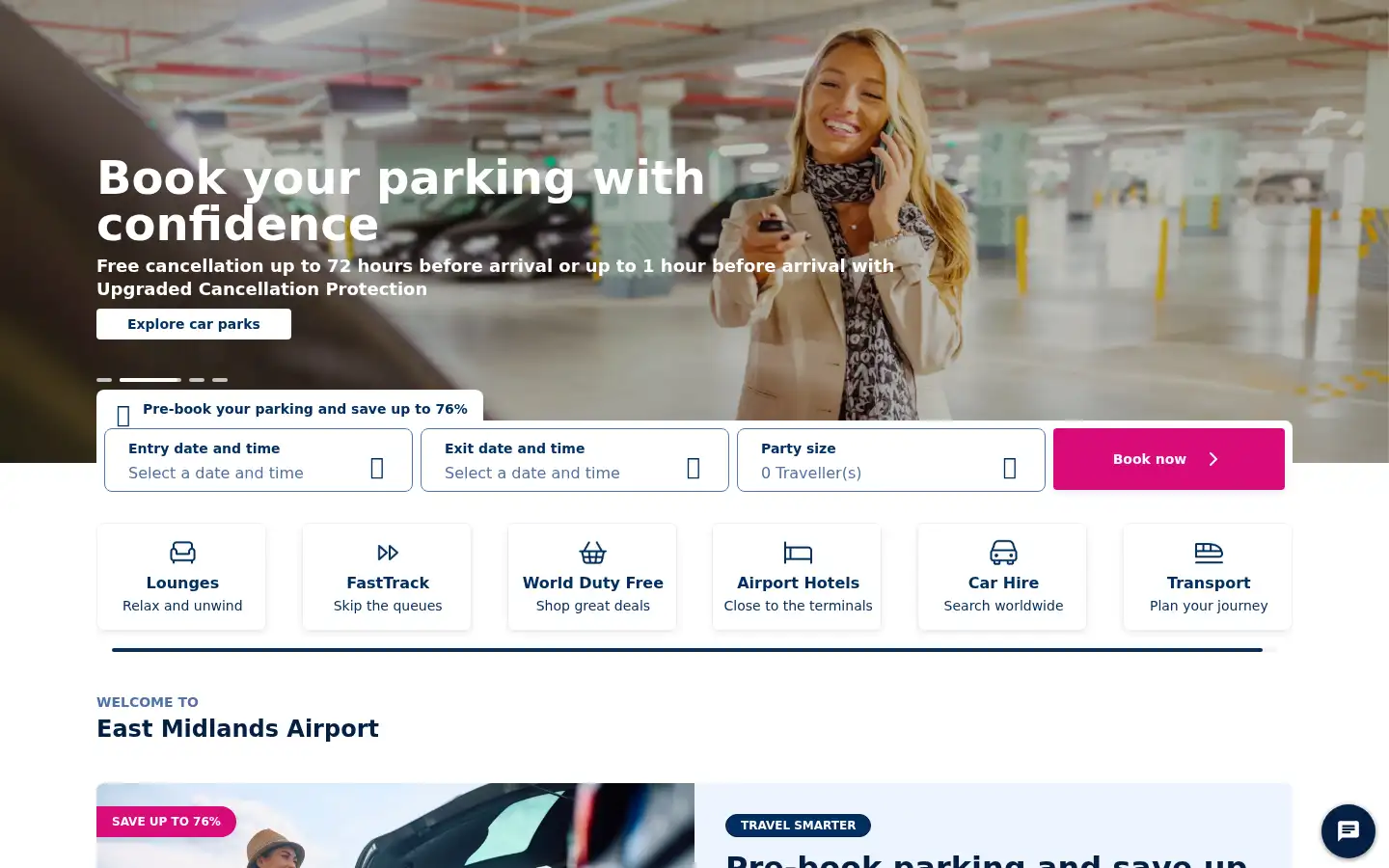Screenshot of eastmidlandsairport.com