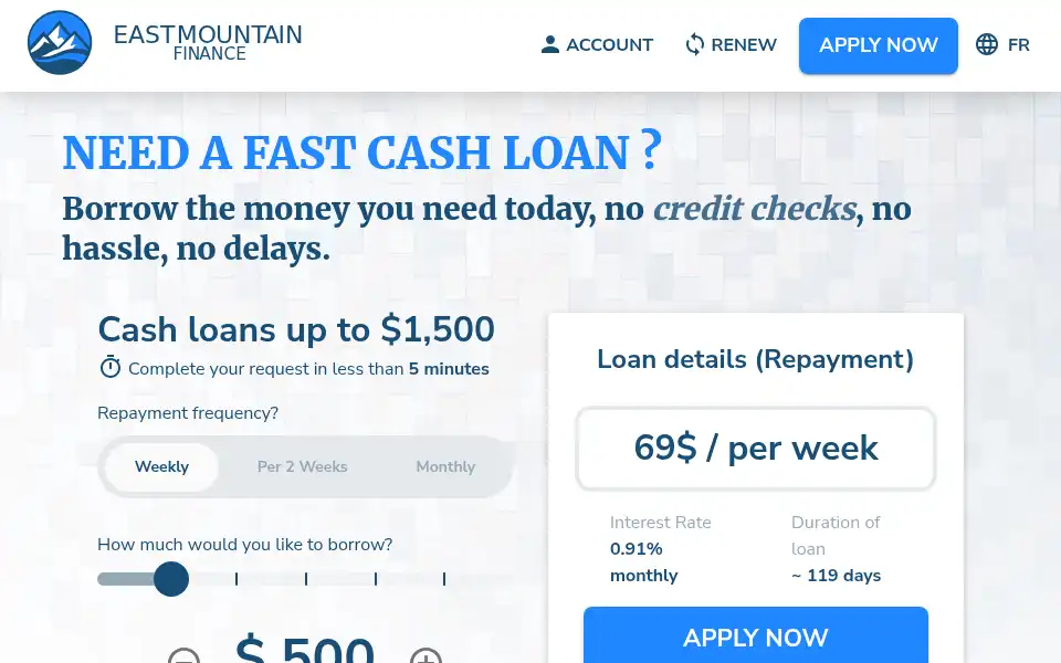 Screenshot of eastmountainfinance.ca