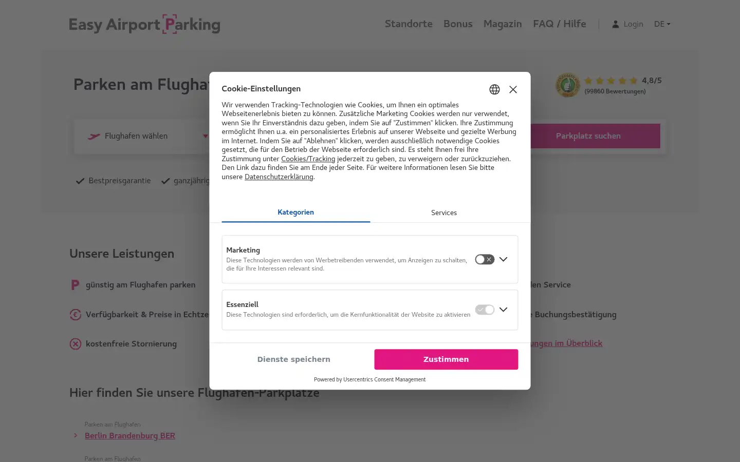 Screenshot of easyairportparking.de