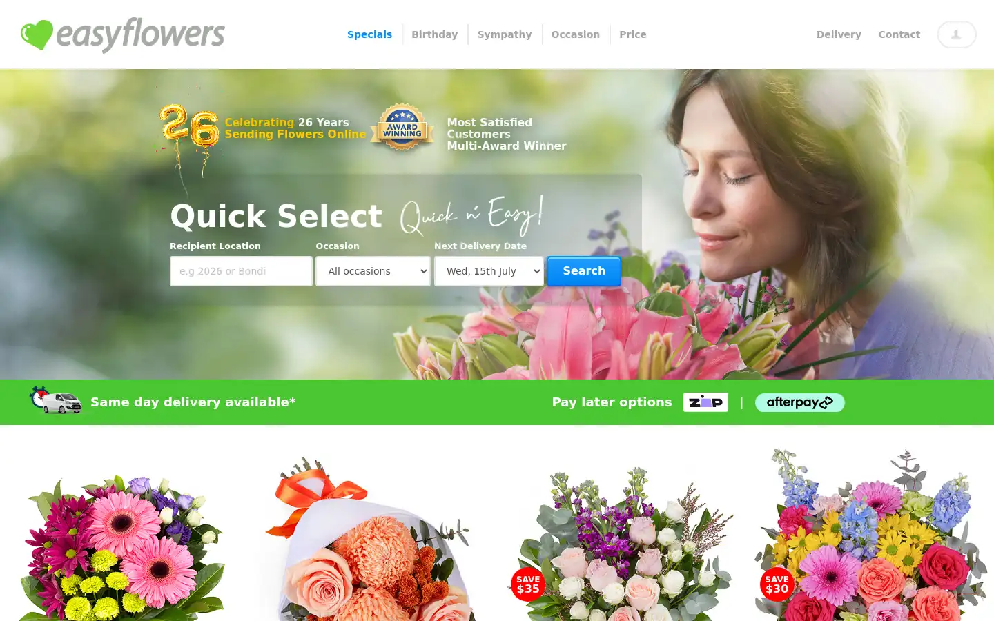 Screenshot of easyflowers.com.au