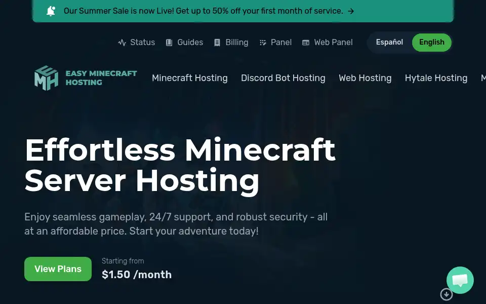 Screenshot of easyminecrafthosting.com