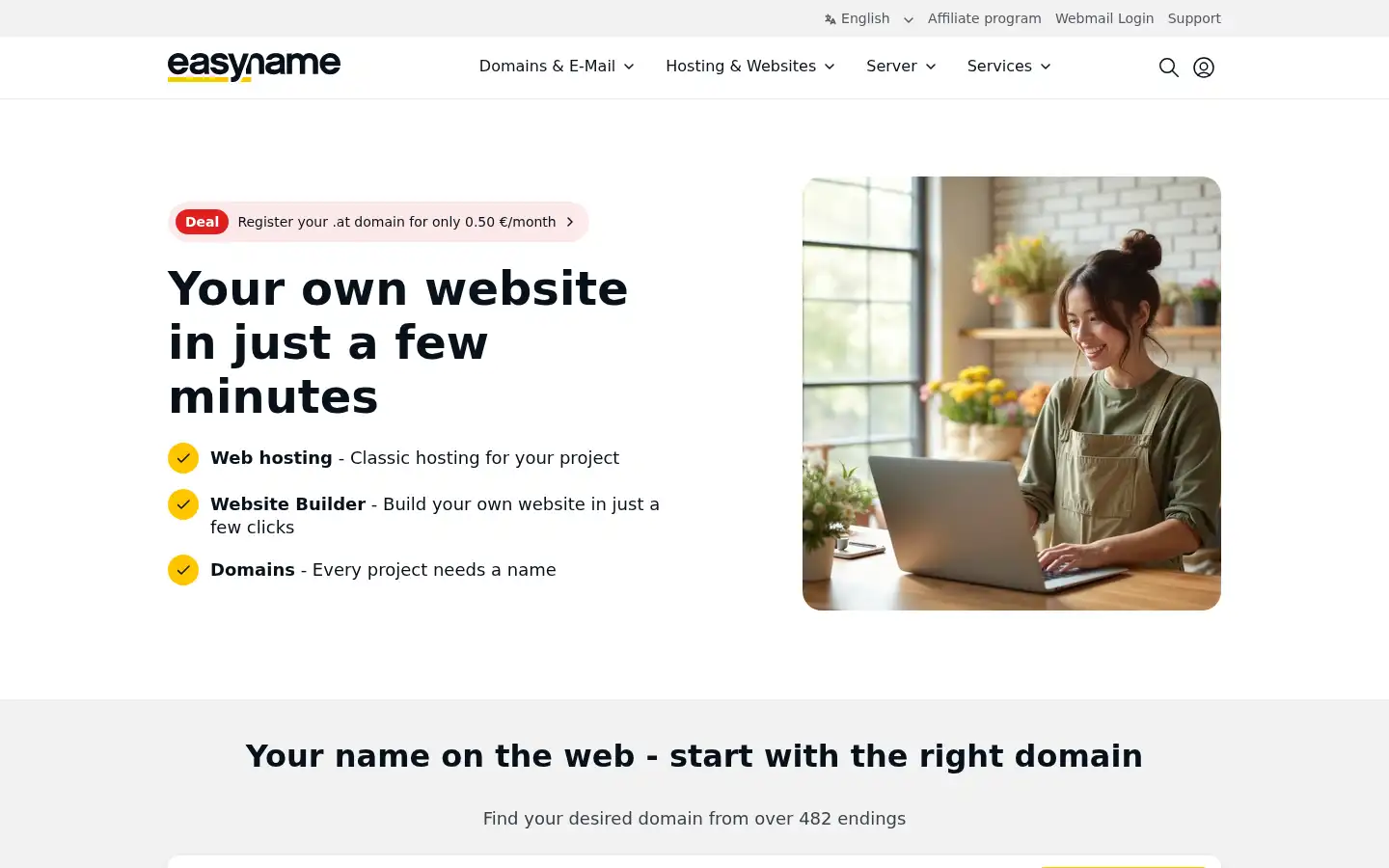 Screenshot of easyname.com
