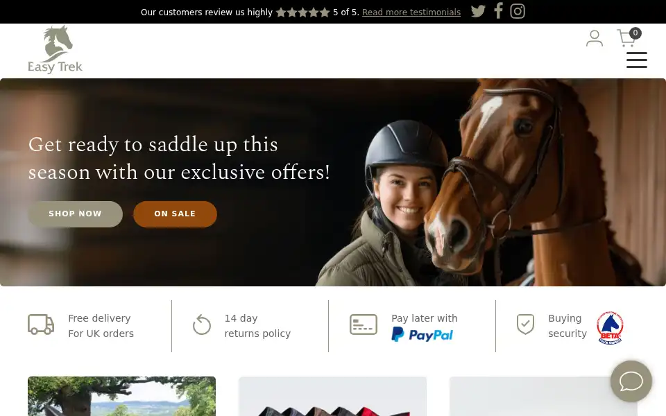 Screenshot of easytreksaddles.co.uk