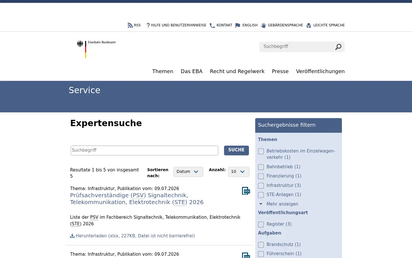 Screenshot of eba.bund.de