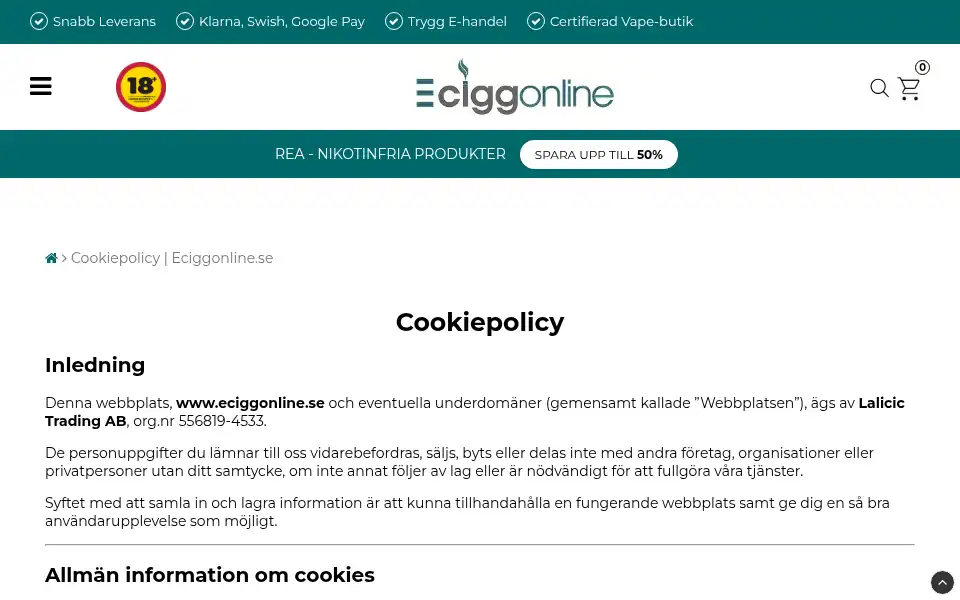 Screenshot of eciggonline.se
