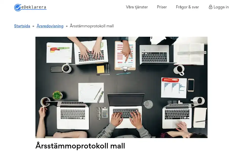 Screenshot of edeklarera.se