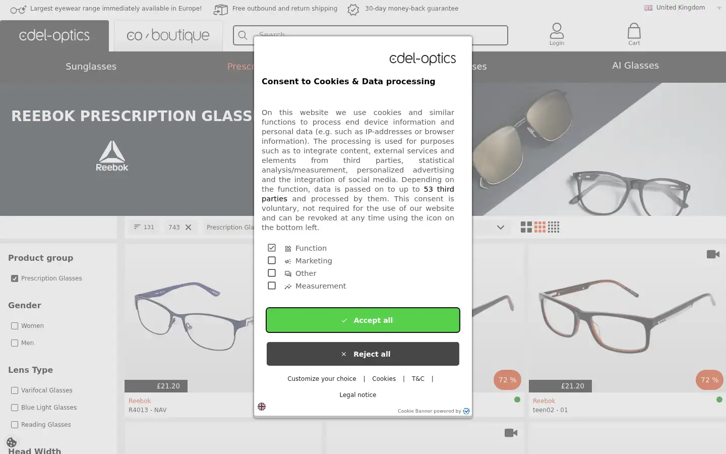 Screenshot of edel-optics.co.uk