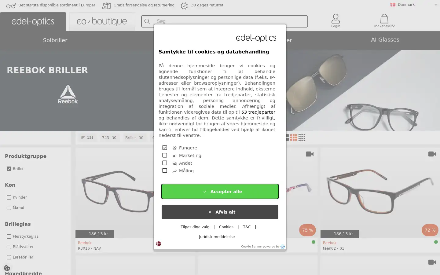 Screenshot of edel-optics.dk