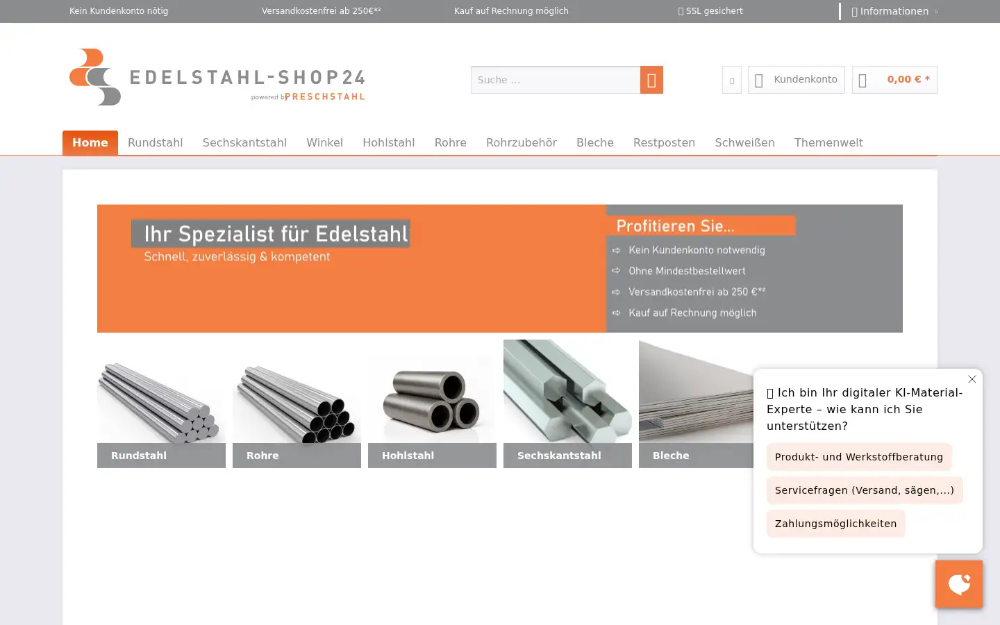 Screenshot of edelstahl-shop24.de