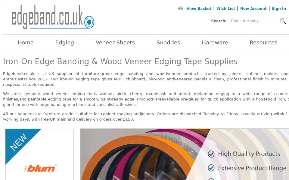Screenshot of edgeband.co.uk