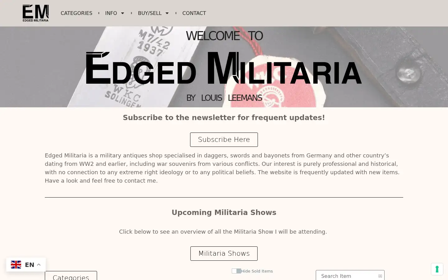 Screenshot of edgedmilitaria.com