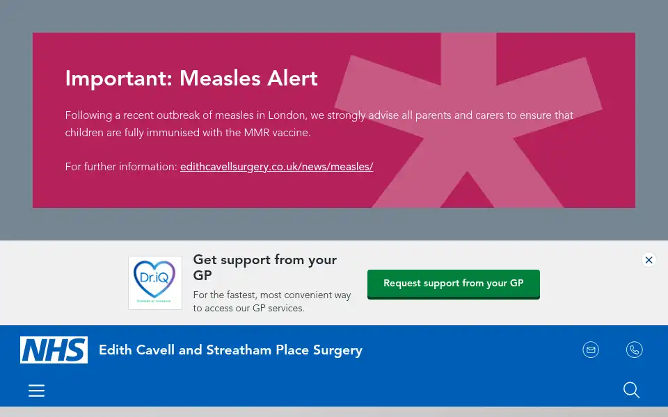 Screenshot of edithcavellsurgery.co.uk