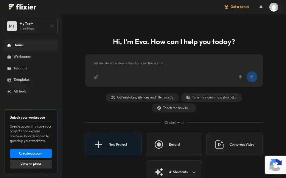Screenshot of editor.flixier.com