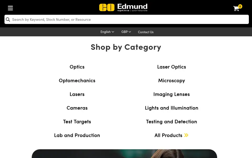 Screenshot of edmundoptics.co.uk