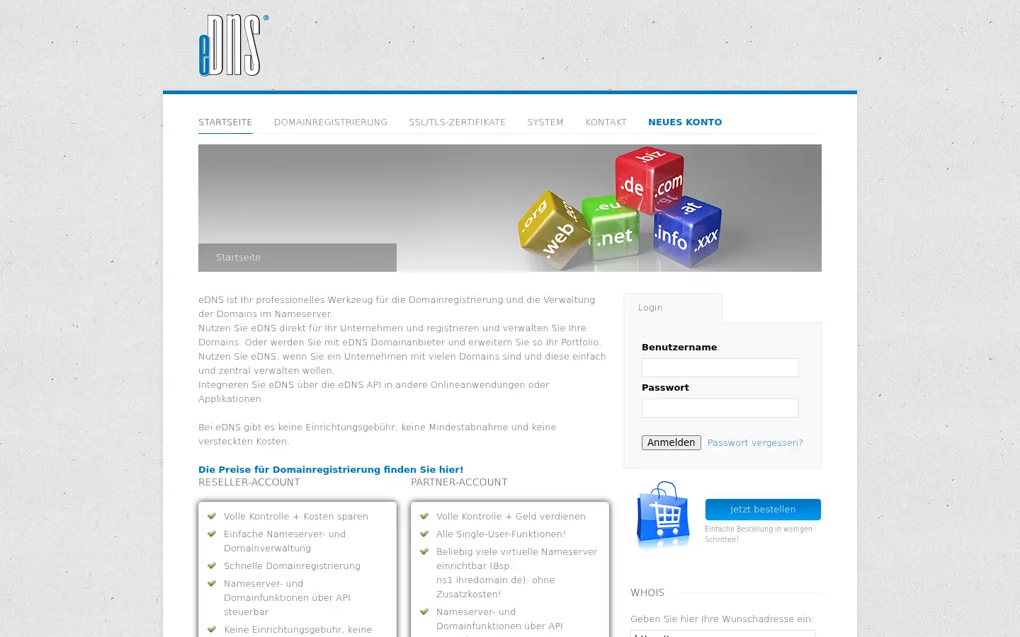 Screenshot of edns.de