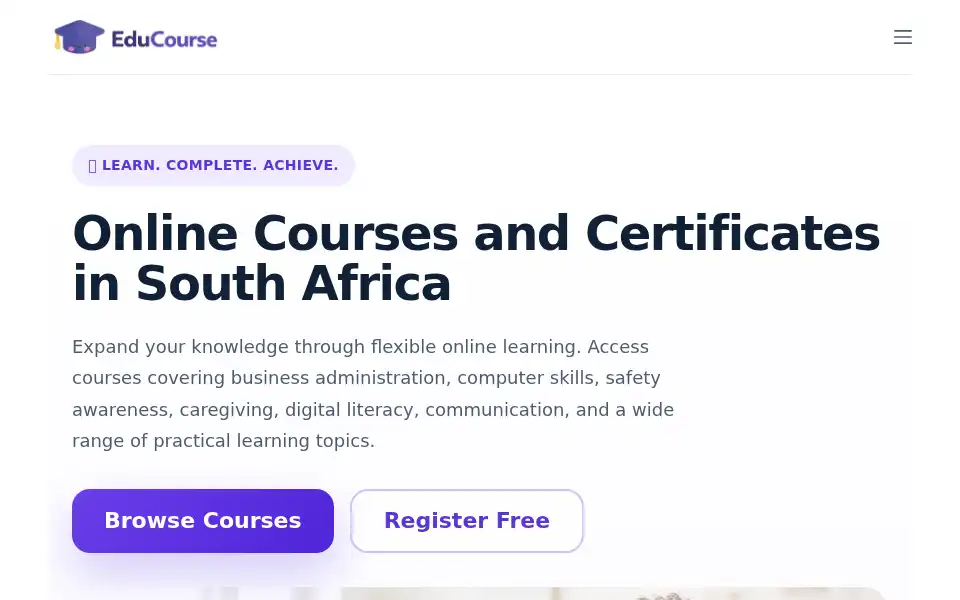 Screenshot of educourse.co.za