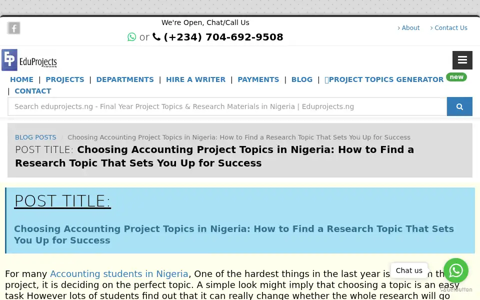 Screenshot of eduprojects.ng