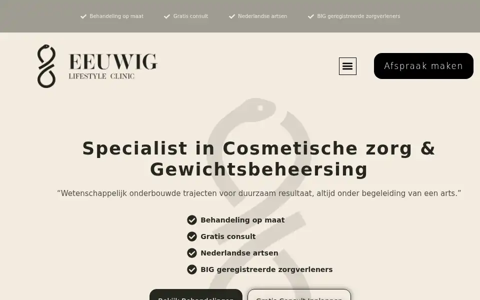 Screenshot of eeuwigclinic.com