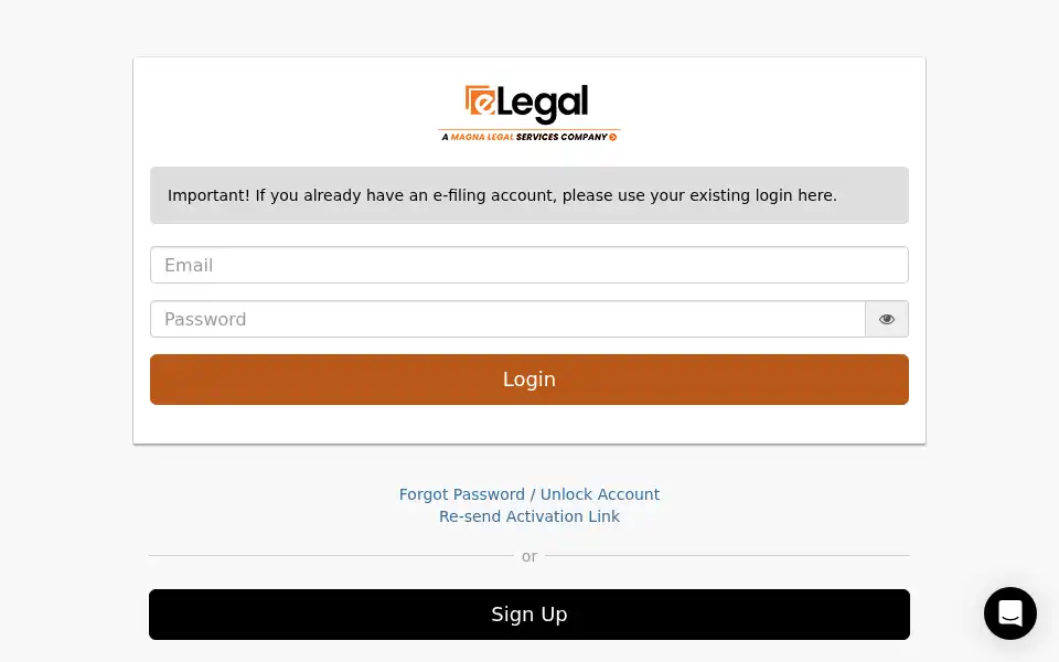 Screenshot of efile.elegalservicesinc.com