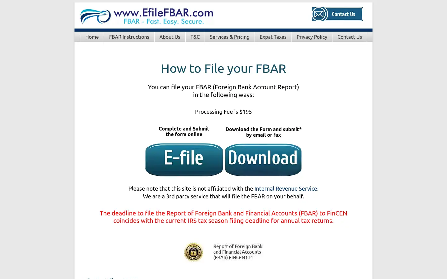 Screenshot of efilefbar.com