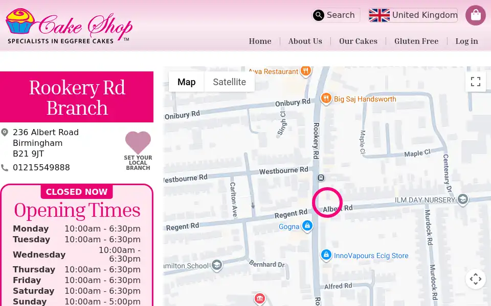 Screenshot of egglesscakeshop.com