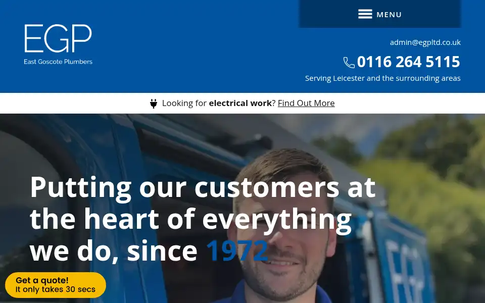 Screenshot of egpplumbers.co.uk
