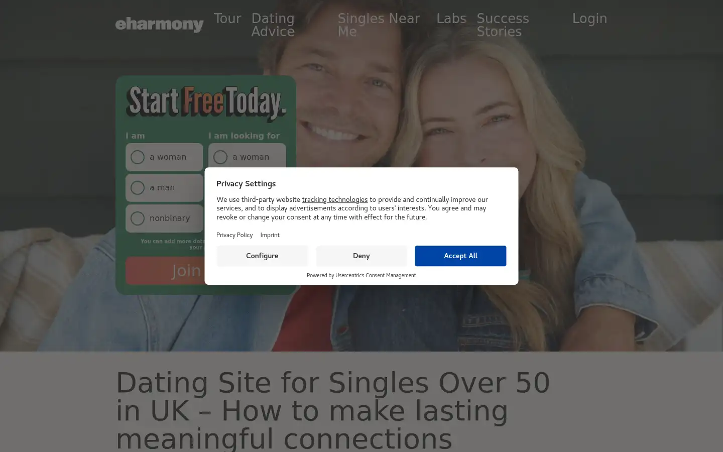 Screenshot of eharmony.com