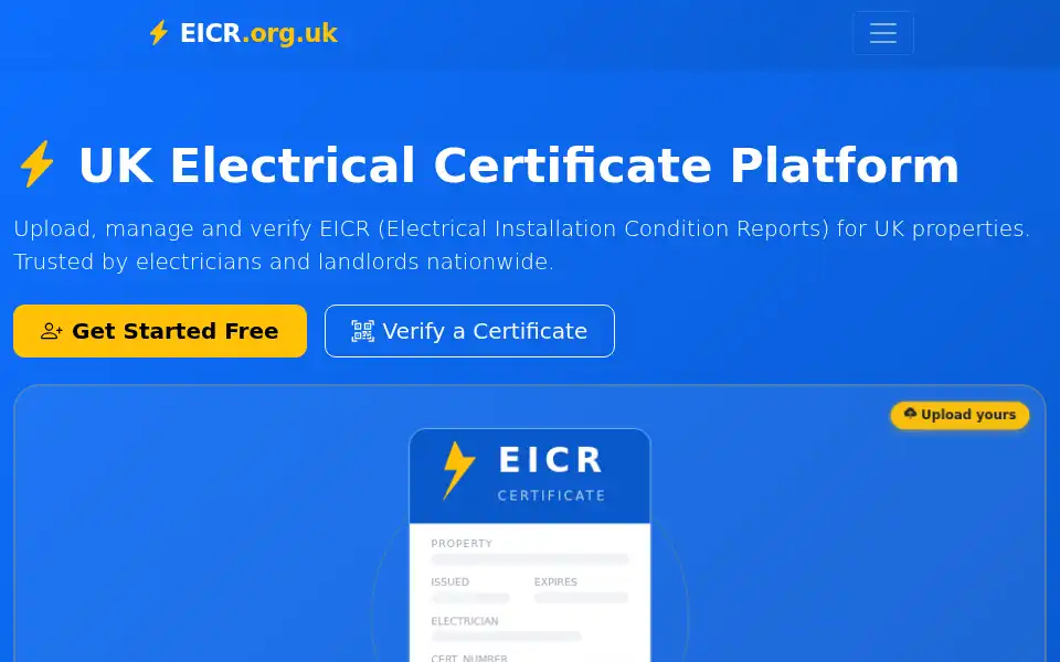 Screenshot of eicr.org.uk